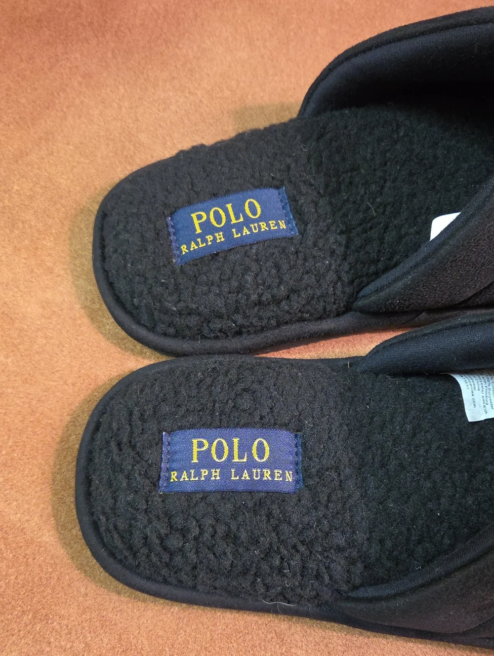 Polo by Ralph Lauren Black Klarence Scuff Slip-on Logo Slippers Mens Sz 8